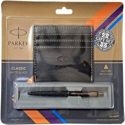 Parker Classic Matte Black Gold Trim Ball Pen Limited Edition (Gift Set)